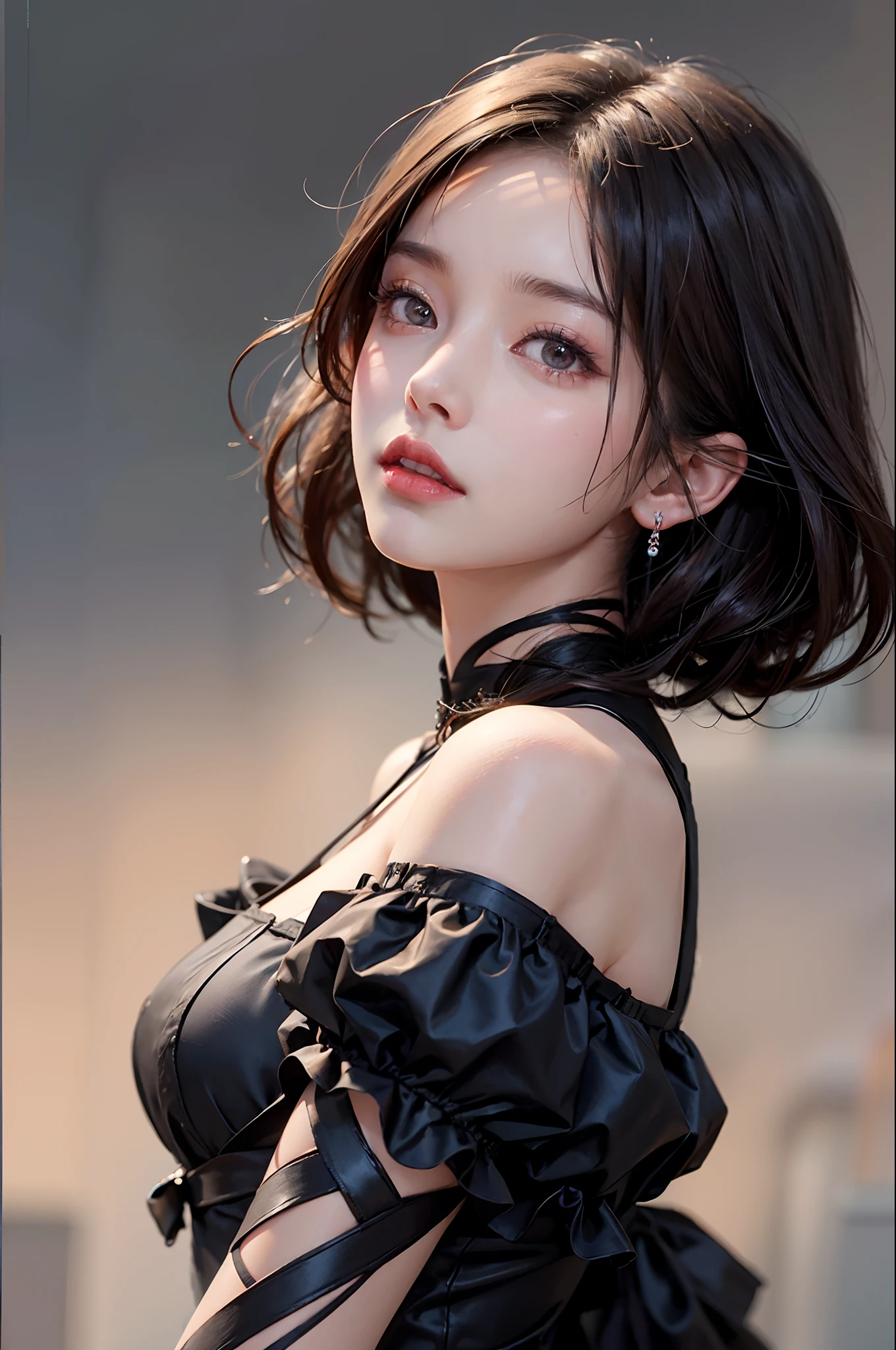 arafed woman in a black dress posing for a picture, a photorealistic painting inspired by Yanjun Cheng, Artstation, digital art, soft portrait shot 8 k, cinematic. by leng jun, realistic. cheng yi, gorgeous young korean woman, wlop glossy skin, 8k artgerm bokeh, gorgeous chinese model, realistic digital painting