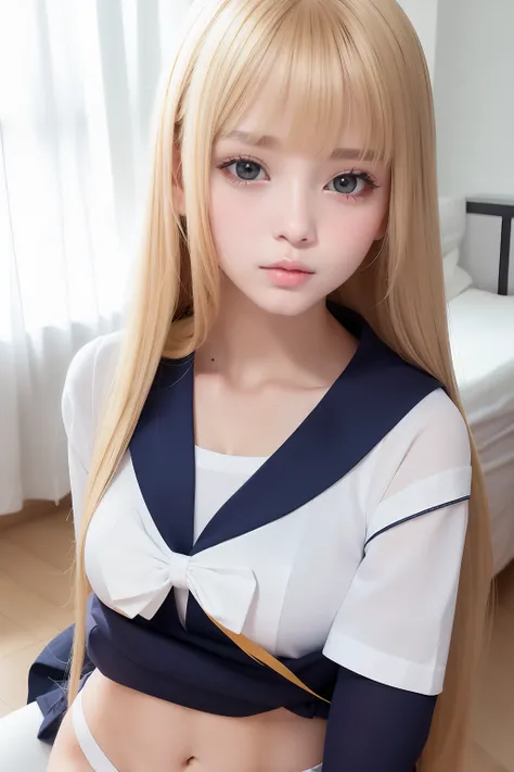 Sailor school uniform, sexy and very beautiful face, eyeliner, shiny ...