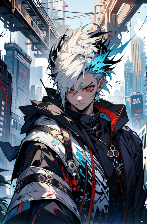 Anime characters standing in the city with white hair and red eyes， Best anime 4k konachan wallpaper， digital cyberpunk anime art， badass anime 8 k， Anime style 4 K， Anime art wallpaper 8 K， digitl cyberpunk - anime art， anime wallpaper 4k， Anime wallpaper...