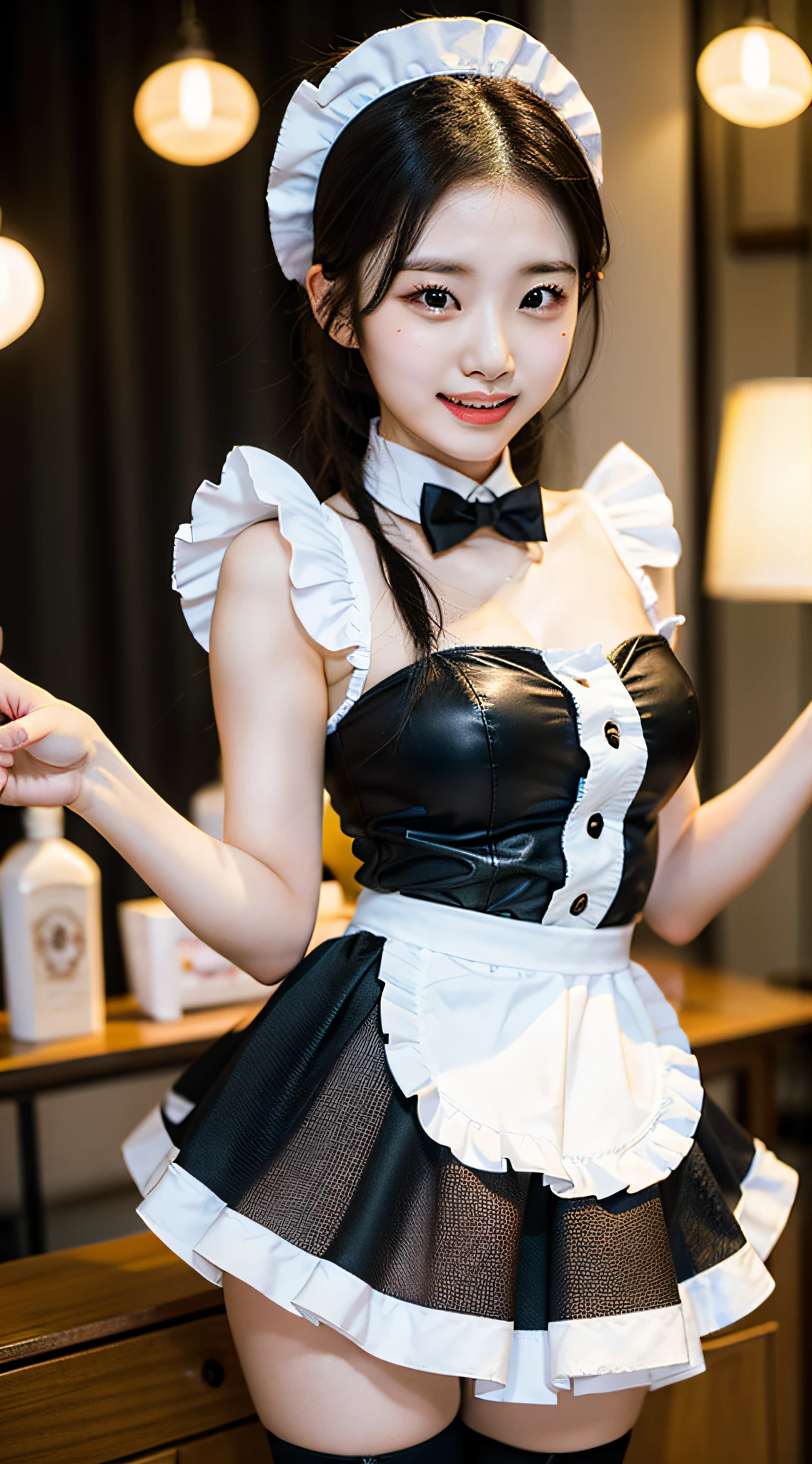 Arafed asian woman in a maid outfit posing for a picture - SeaArt AI