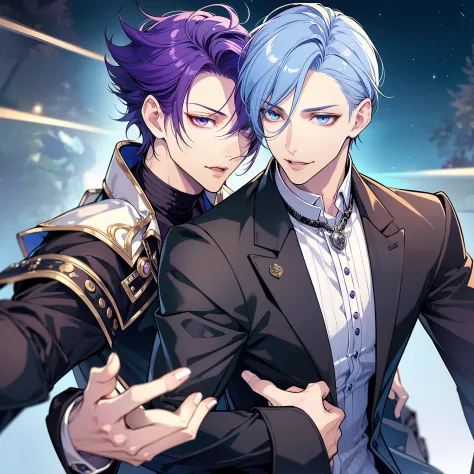 ​masterpiece, top-quality, 2Others, Male couple, 1 man and 1,, Adults, Height difference, different fashion, different color, finely eye and detailed face, intricate detailes, Black Butler Fashion, Modern urban streets, A smile, Happiness, tenderness, quee...