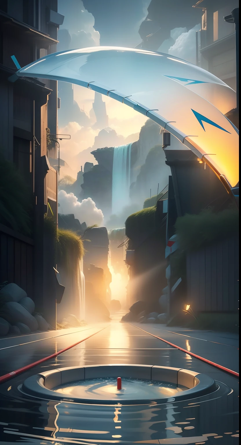 The arrows in the air are transparent textures，Transparent，spray，wave，keyframe，Real world，high qulity，At the bottom is a real pool track