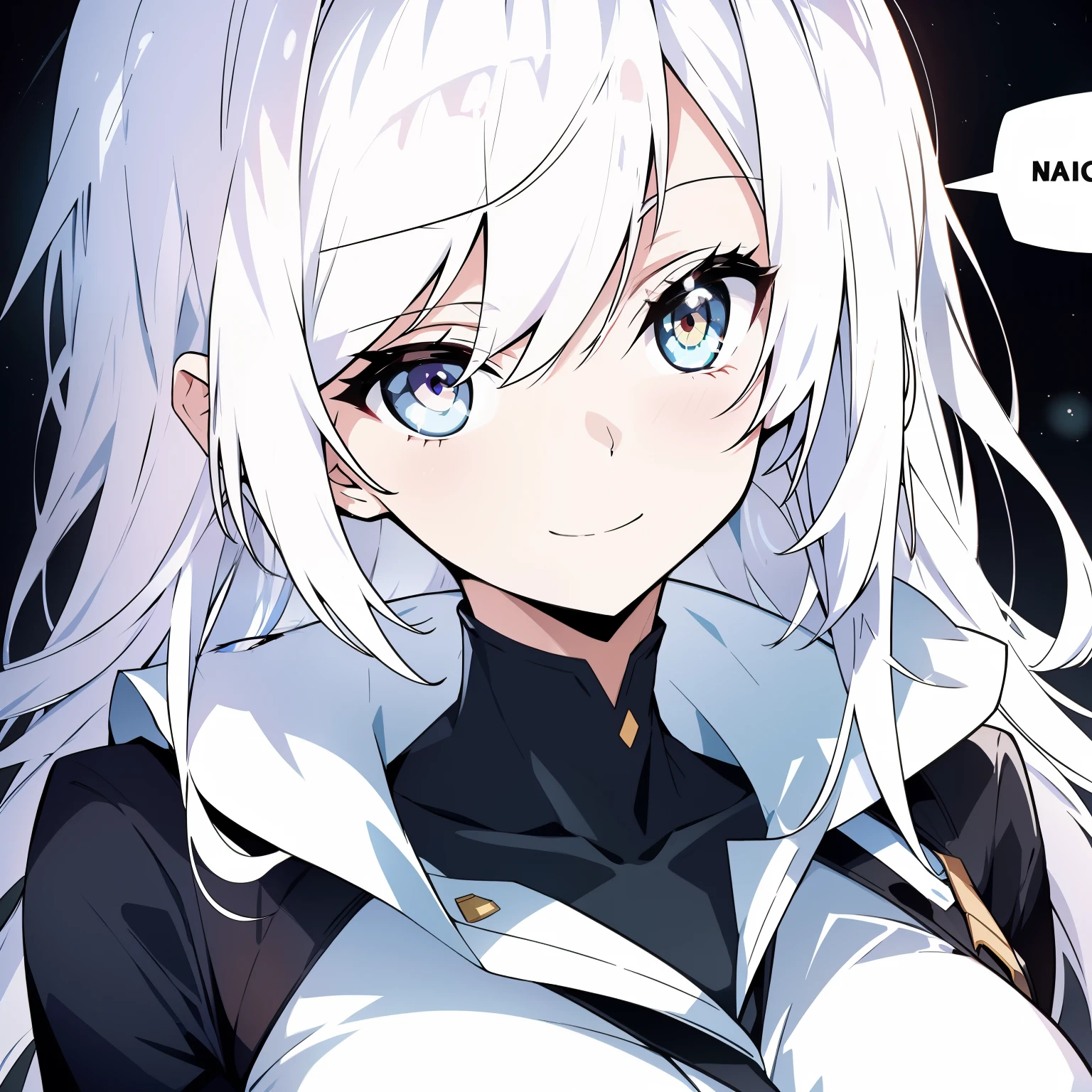 Anime girl with white hair and blue eyes in a black and white outfit -  SeaArt AI