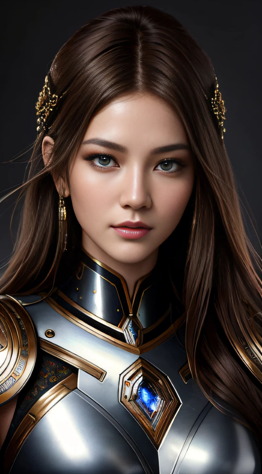 8k portrait of beautiful cyborg with brown hair，iintricate，ellegance，Highly meticulous，A majestic，Digital photography，The artistic germination and art of Nguyen Jia and Greg Rutkowski Surrealist painting armor，brokenglass，（tmasterpiece，Sideslit，exquisite and beautiful eyes：1.2 ), Human Development Report,