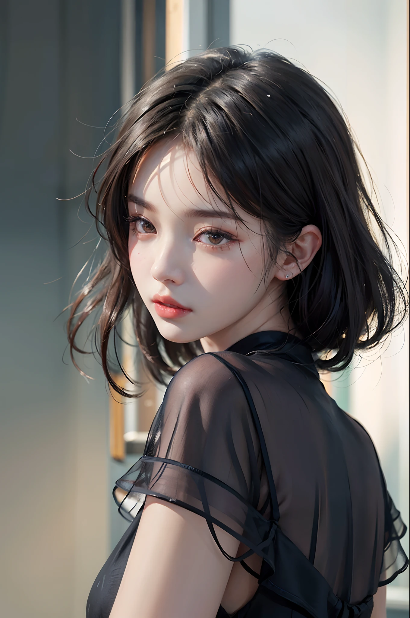 arafed woman in a black dress posing for a picture, a photorealistic painting inspired by Yanjun Cheng, Artstation, digital art, soft portrait shot 8 k, cinematic. by leng jun, realistic. cheng yi, gorgeous young korean woman, wlop glossy skin, 8k artgerm bokeh, gorgeous chinese model, realistic digital painting