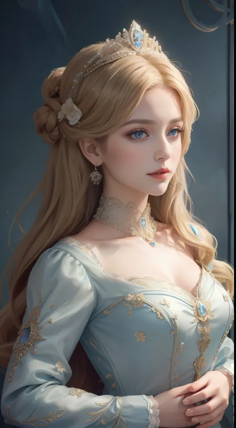 tmasterpiece，Highest image quality，Beautiful bust of a royal lady，Delicate blonde hairstyle，Embellished with brilliant and intri...