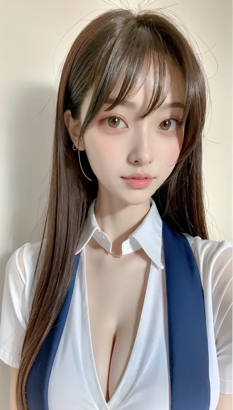 perfect figure beautiful woman：1.4，Layered Hair Style，Protruding cleavage，see-through school uniform：1.5，Highly Detailed Face and Skin Textur，二重まぶた，Whiten the skin，Collar