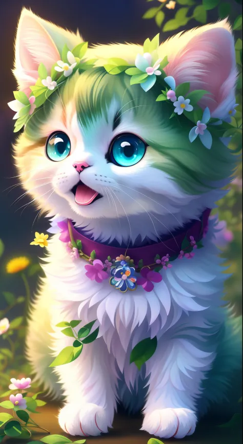 Draw a cat wearing a flower collar and flower collar, lovely digital painting, Cute detailed digital art, adorable digital art, very beautiful cute catgirl, cute detailed artwork, realistic anime cat, Cute cat, anime visual of a cute cat, anime cat, Beauti...