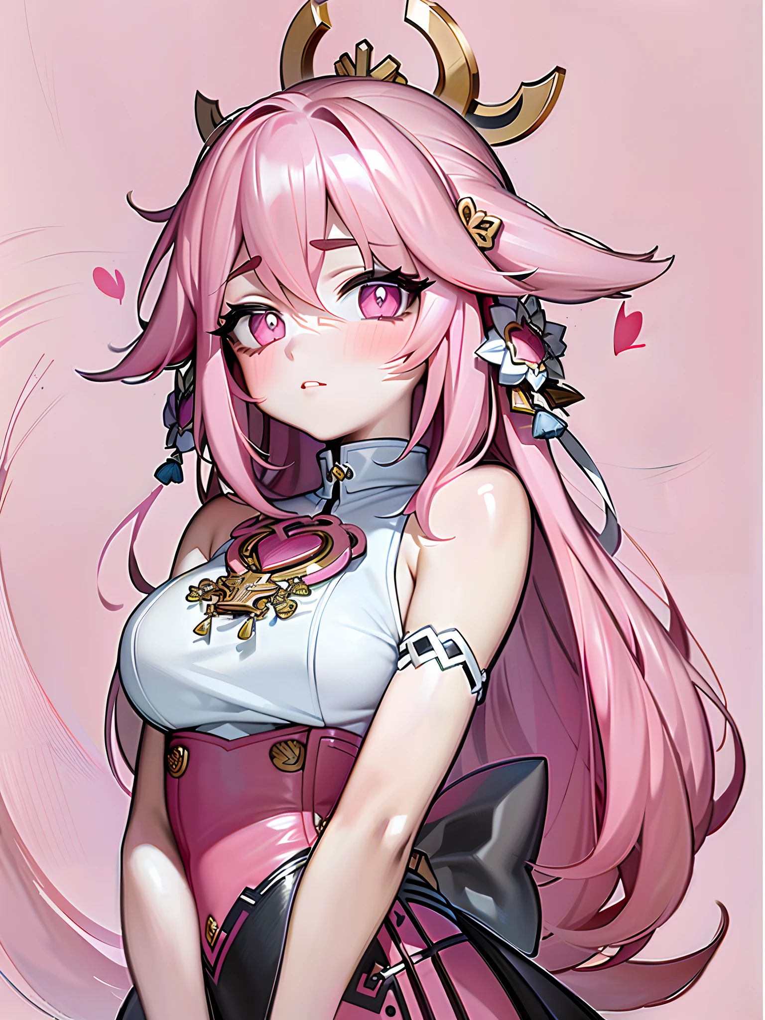 Anime Frau with pink hair and corset corner, Marin Kitagawa fanart, süße Anime-Waifu in einem schönen Kleid, zerochan art, Trends auf Artstation Pixiv, süße Anime-Mädchenporträts, Ayaka Genshin Impact, (Anime Frau), Keqing aus Genshin Impact, hübsches Anime-Charakterdesign, digitale Kunst auf Pixiv, Anime-Göttin，Heiligenschein, herzförmige Pupillen, Verrückte Augen,schüchtern, Chiaroscuro, hyper HD, strukturierte Haut, hohe Details, gute Qualität, beste Qualität, Eine hohe Auflösung