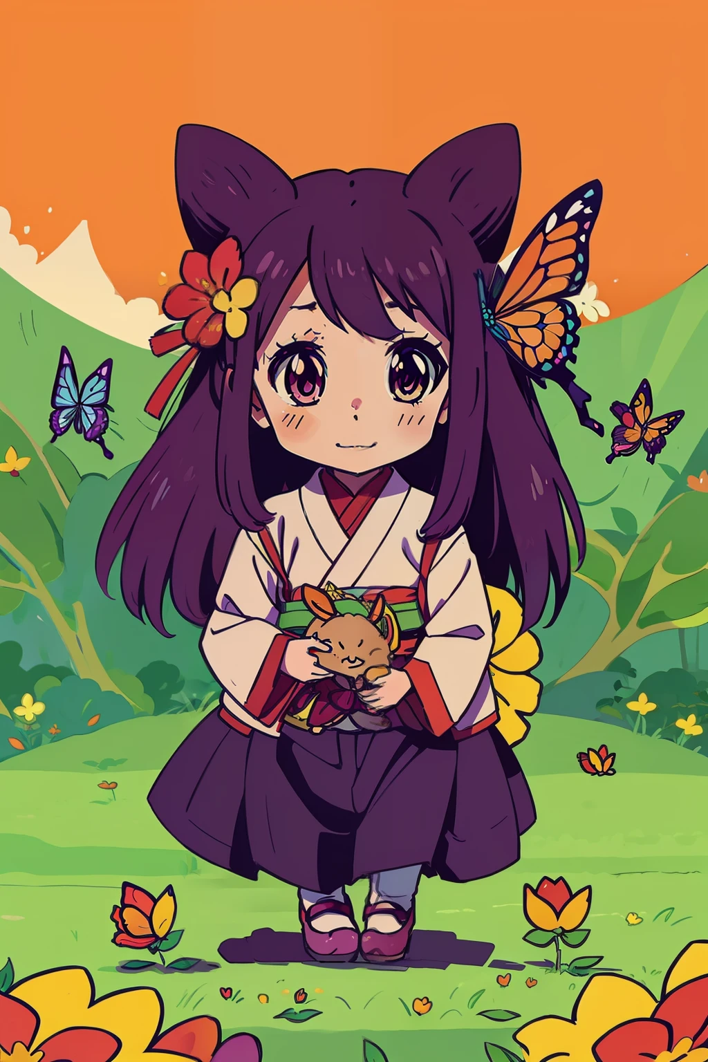  Reiko , felicidad , Inspiración del anime: a 5,Un dragón herbívoro de 000 años está siendo injustamente malvado, bosque , flor , mariposa a todo color