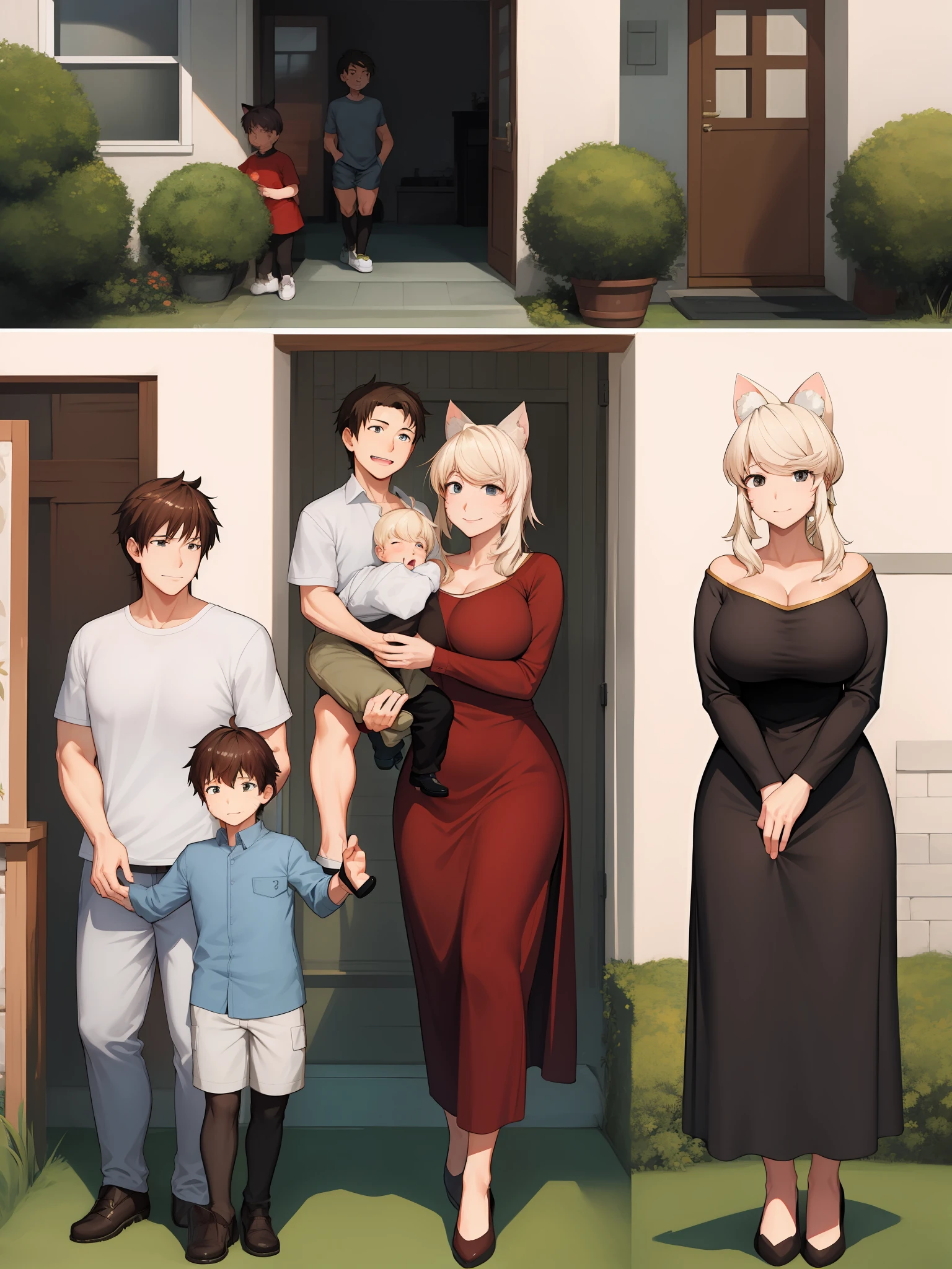 huge breas, motherly, mother and son ,mommy, husbando and wife, family, , ,catgirl, catboy,house, husband and wife,family dad,father and mother