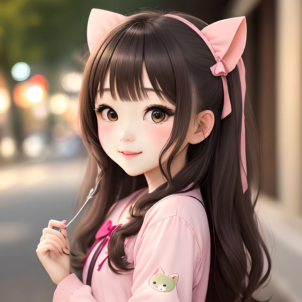 Anime girl with long hair and pink dress holding a fork - SeaArt AI