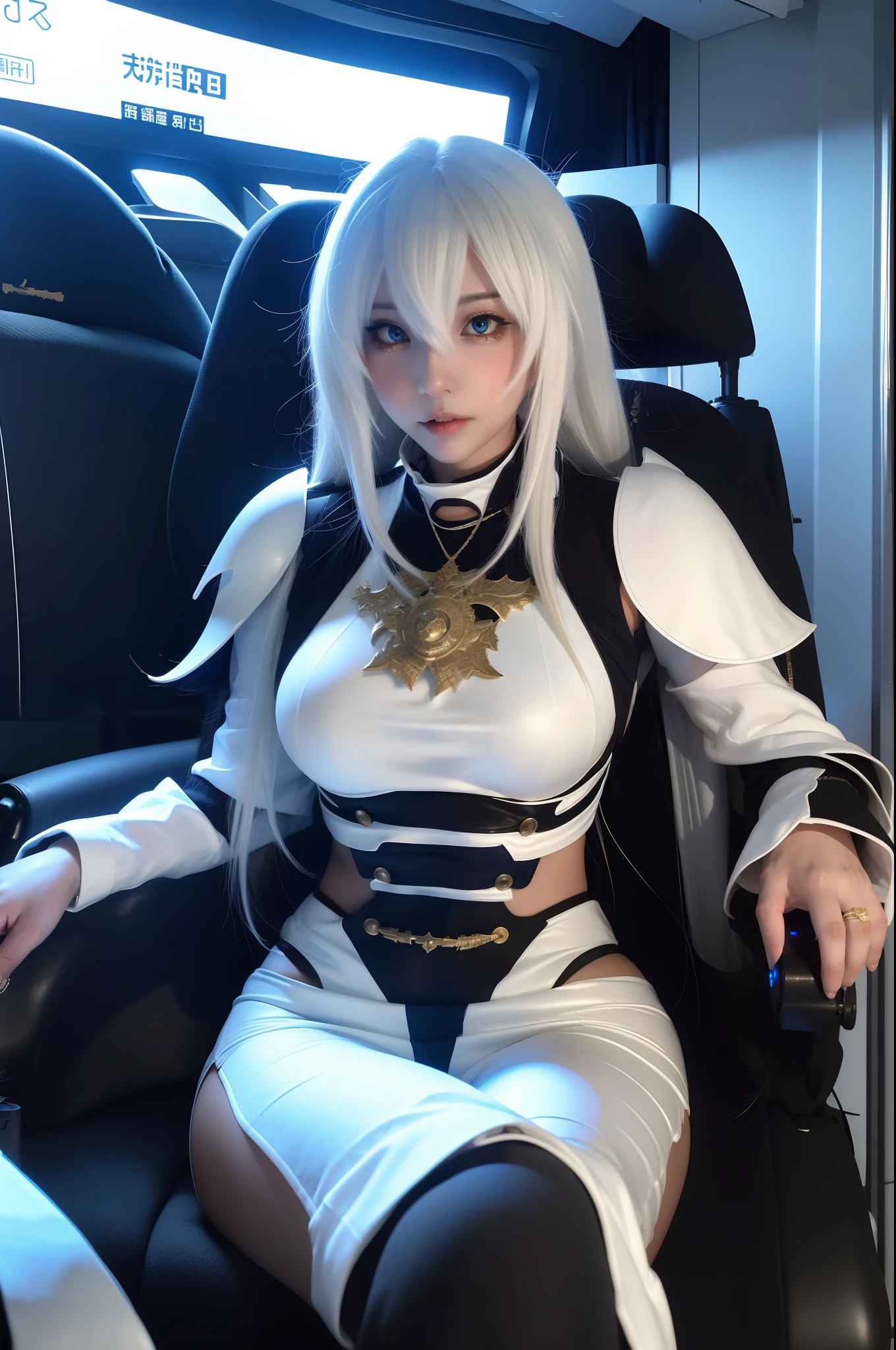 one-girl,On battleships, Holding An Sword, Mechanized Valkyrie girl, mecha asthetic,Futuristic,sense of science and technology, Intricate white and gold armor, anime mech armor, mecha asthetic, Serious eyes