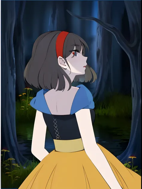 A Snow White in the forest， pale snow-white skin