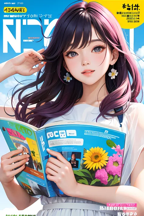 Masterpiece, Best quality, spring outfit, Colorful hair,  Outdoor, MagazineCover ,Upper body,
