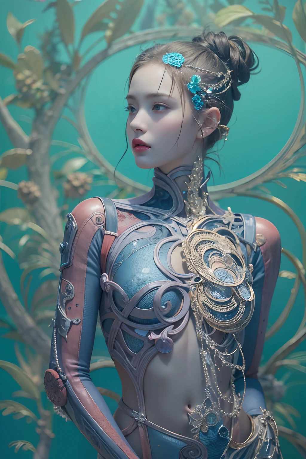 1girl in, surrealism, Verism, Anatomically correct, Textured skin, masuter piece, high details, awardwinning, hight resolution, 8K,Unevenness of the skin,20yr old, blue backgroud