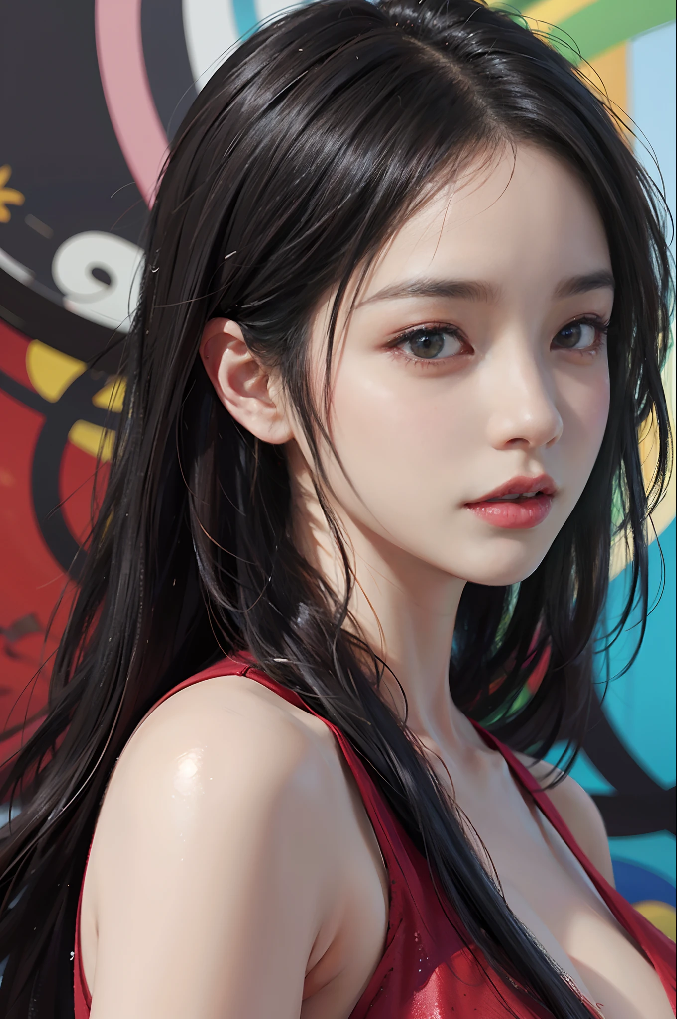arafed woman in a red dress posing for a picture, a photorealistic painting inspired by Yanjun Cheng, Artstation, digital art, soft portrait shot 8 k, cinematic. by leng jun, realistic. cheng yi, gorgeous young korean woman, wlop glossy skin, 8k artgerm bokeh, gorgeous chinese model, realistic digital painting