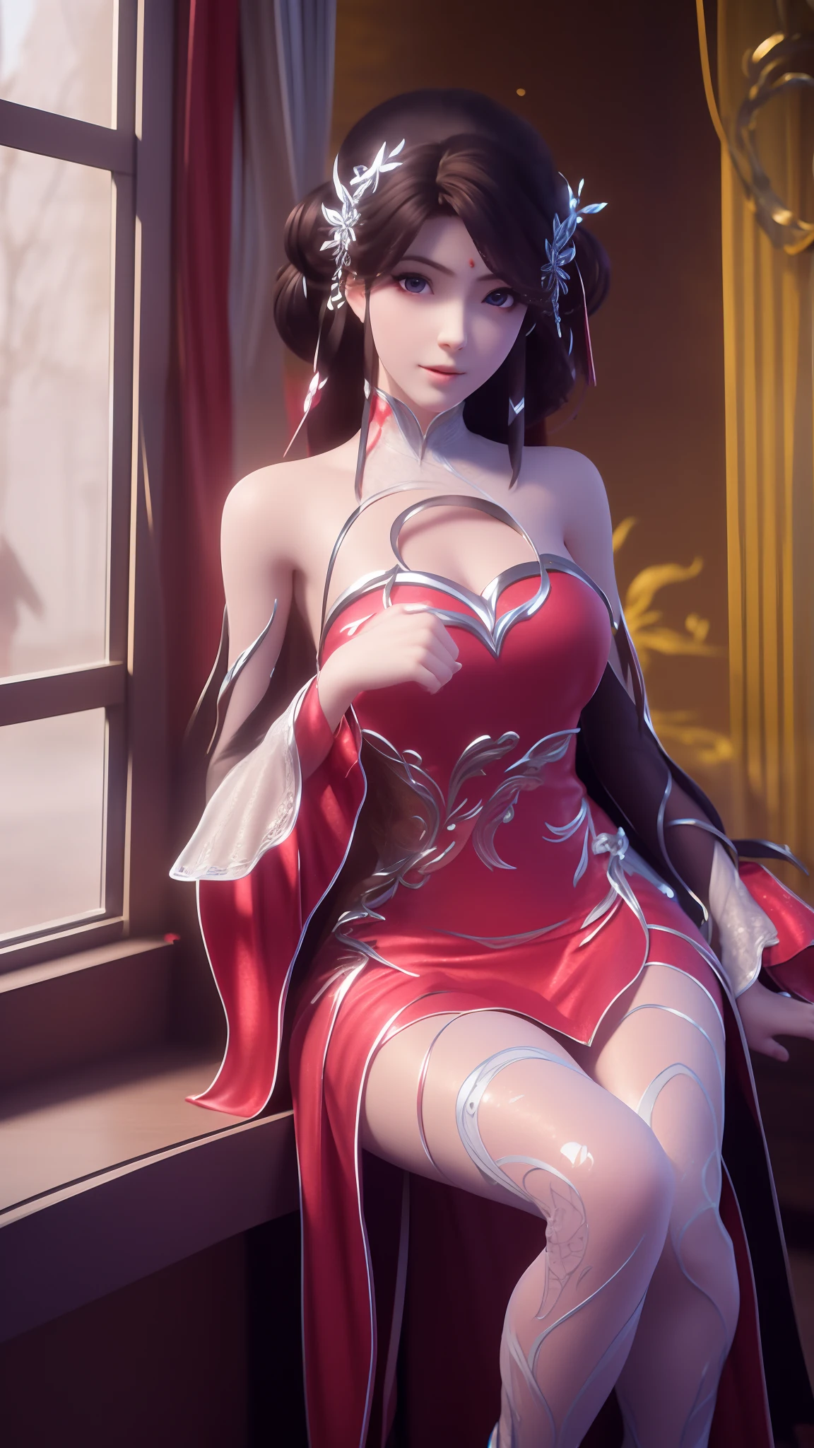 Mulher Arad de vestido azul sentada no parapeito da janela, waifu de anime fofo em um lindo vestido, tendências no cgstation, Arte detalhada de alta qualidade 8k, anime barbie em meias brancas, fanart requintada altamente detalhada, artgerm extremamente detalhado, a garota do anime está agachada, manto mágico fluindo, linda e sedutora mulher anime, WLOP e Sakimichan