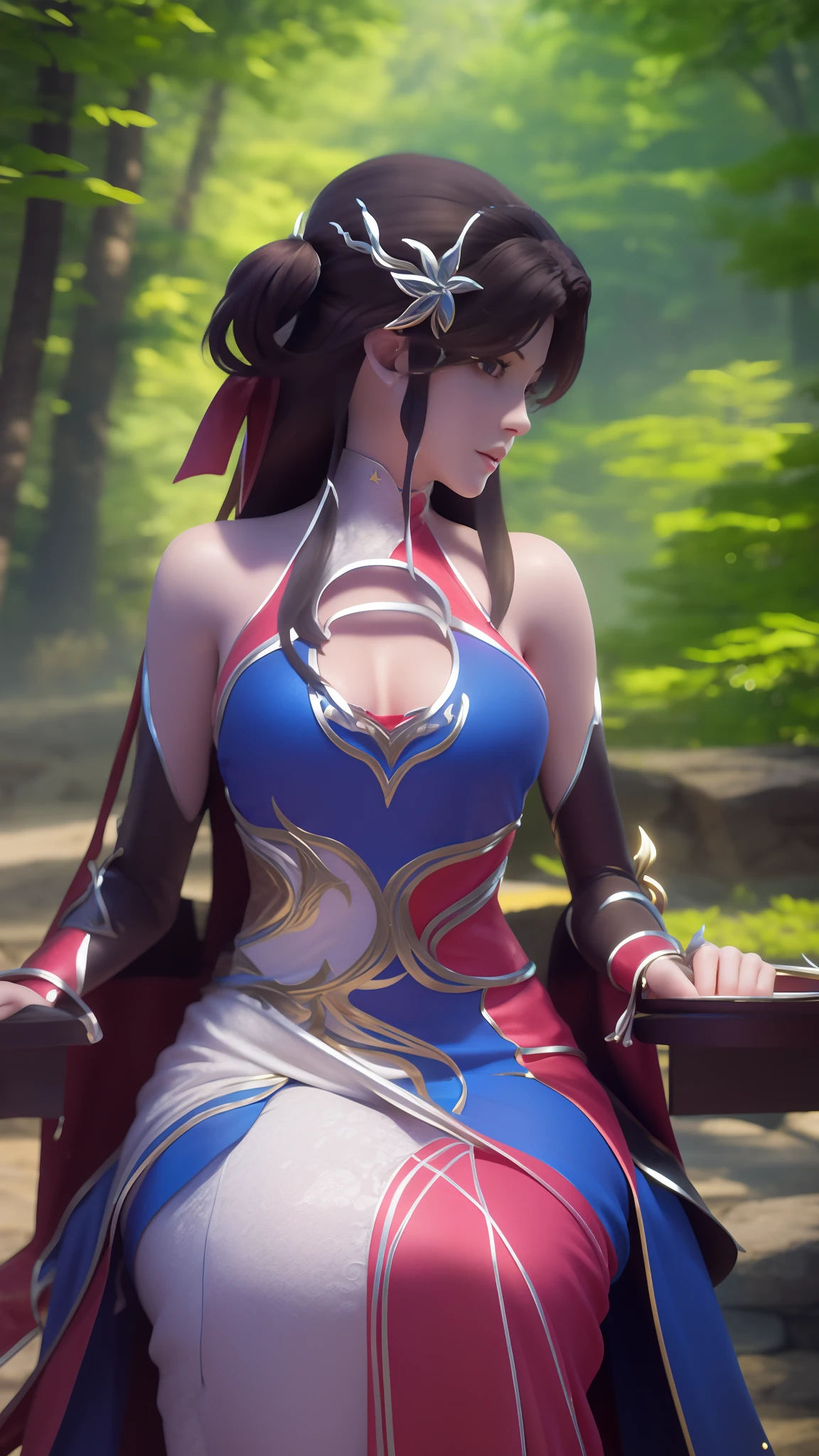 A mulher Arad com um vestido azul está sentada à mesa, fantasia closeup com magia de água, 2. arte de fantasia de anime 5 d cgi, ilustração de fantasia de anime, arte digital detalhada de anime, belo anime de fantasia, arte cg de anime suave, arte de fantasia de anime, Arte detalhada de alta qualidade 8k, estilo anime 3 d realista, água ultra detalhada, linda e sedutora mulher anime