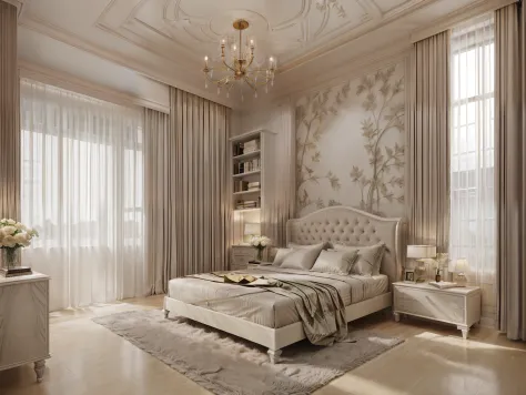 in fact, honesty, details, smooth light, super realistic natural light from to windonw to  room , 

neoclassical style bedroom, ...