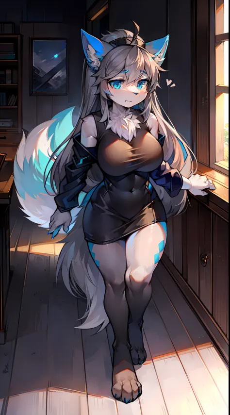 Big-tailed wolf，blue color eyes，Gray hair，Female