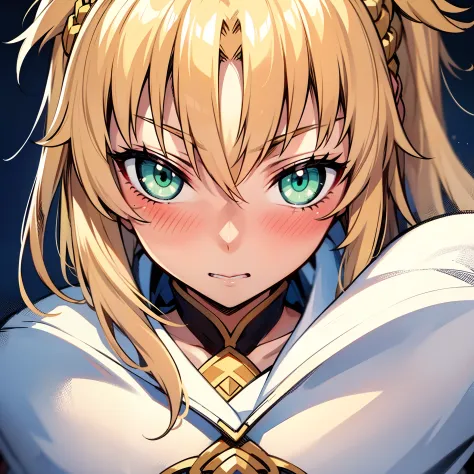 Beautiful, Masterpiece, Best Quality, extremely detailed face, perfect  lighting, mordred \(fate\), 1girl, 独奏, pony tail, Green ...