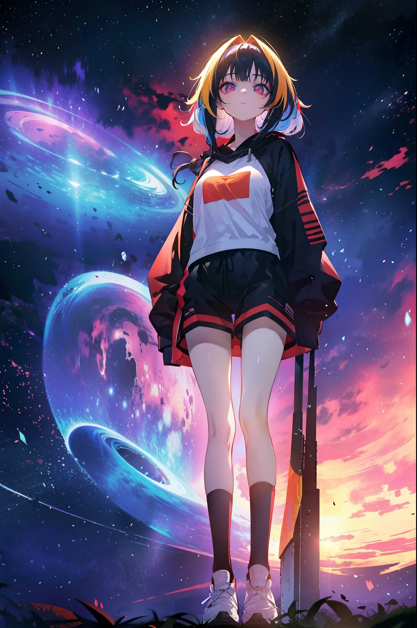 Anime girl standing on a rock with a space background - SeaArt AI