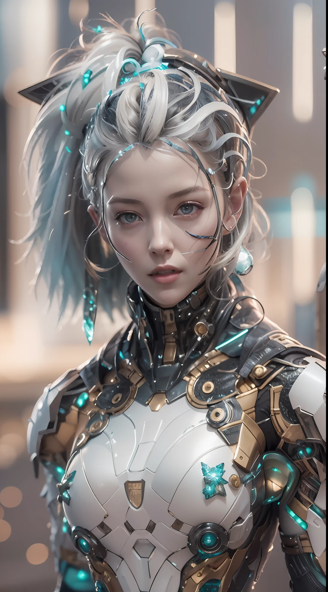((best qualtiy)), ((tmasterpiece)), (the detail:1.4), 3D, A beautiful cyberpunk female image,hdr（HighDynamicRange）,Blonde 1.3，Ray traching,NVIDIA RTX,Hyper-Resolution,Unreal 5,Subsurface scattering、PBR Texture、post-proces、Anisotropy Filtering、depth of fieldaximum definition and sharpnesany-Layer Textures、Albedo e mapas Speculares、Surface coloring、Accurate simulation of light-material interactions、perfectly proportions、rendering by octane、Two-colored light、largeaperture、Low ISO、White balance、the rule of thirds、16k Raw、