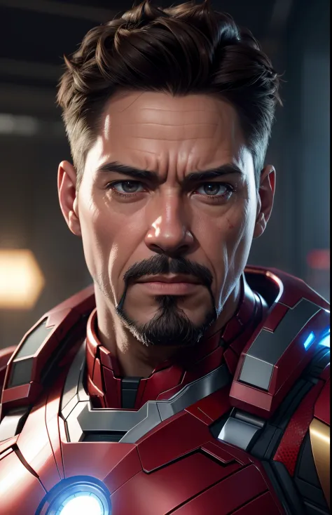Realistic face portrait, with body armor
 marvel iron man, tony stark 30 years cyberpunk champion, (((robotic jaw))), intricate details, fantasy, universe, intricate magic embroidery, very detailed hair, very detailed eyes, intense face, [elden ring|d & d]...