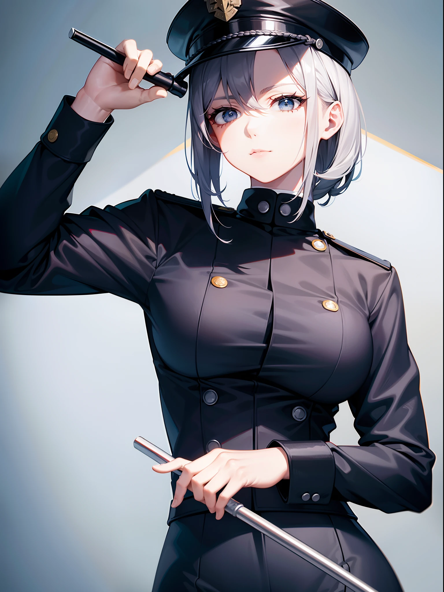 Anime girl in uniform holding a sword and a hat - SeaArt AI