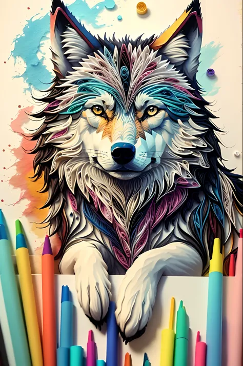 wolf, multi dimensional quilling paper, art, chibi,
yang08k, beautiful, colorful,
masterpieces, top quality, best quality, offic...