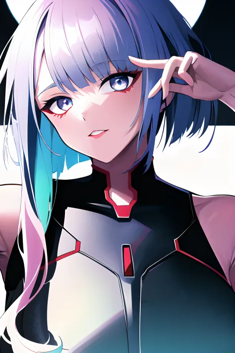 Anime girl posing for photo with blue hair and purple eyes, ayanami, portrait anime space cadet girl, SSSS.gridman, Rei Ayanami, android heroine, rogue anime girl ayanami rei, perfect android girl, mikudayo, cyborg - girl with silver hair, beautiful female...