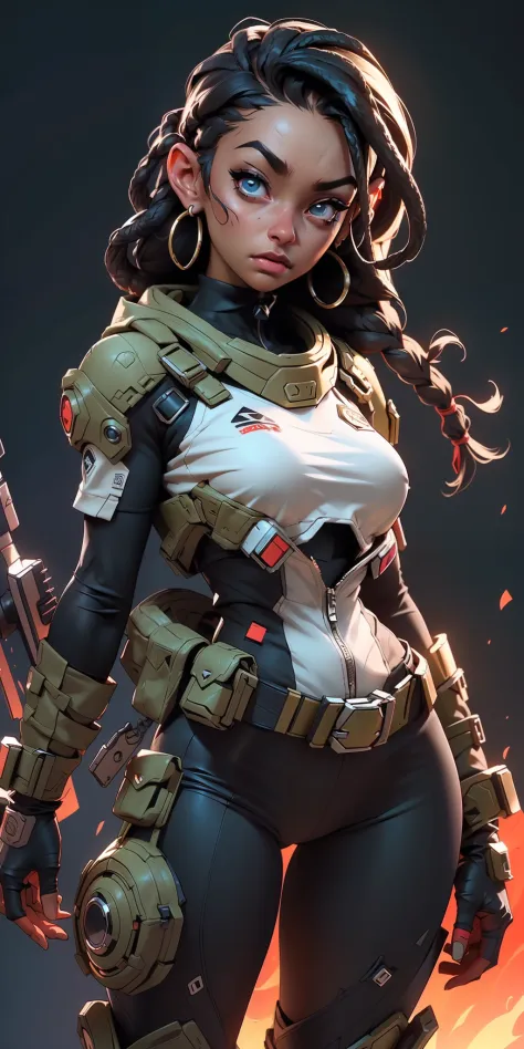 best quality, ultra detalhado, master part, 1 mulher negra nsfw de 18 anos, pele negra, sci-fi fighter, jogo de gears of war, ((...