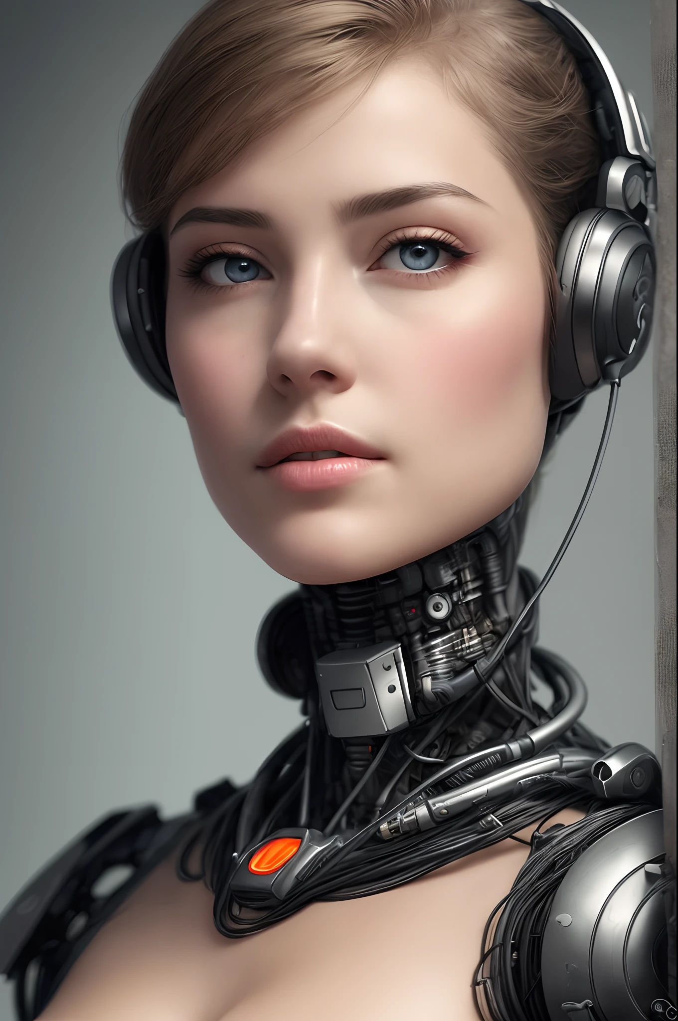 complex 3d render ultra detailed of a beautiful porcelain profile woman android face, cyborg, robotic parts,120 mm, beautiful studio soft light, rim light, vibrant details, luxurious cyberpunk, lace:1.1,bare shoulders,hyperrealistic, anatomical, facial muscles, cable electric wires, microchip, elegant, beautiful background, octane render, H. R. Giger style, 8k, best quality, masterpiece, illustration, an extremely delicate and beautiful, extremely detailed,CG,wallpaper, (realistic, photo-realistic:1.5),Amazing, finely detail, masterpiece,best quality,official art, extremely detailed CG unity 8k wallpaper, absurdres, incredibly absurdres,robot, silver halmet, full body, Standing posture,smirk