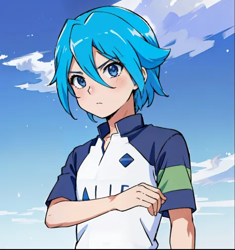 um close up de uma pessoa com cabelo azul e uma camisa, 2 d estilo anime, Tensei Shitara Slime Datta Ken, imagem de anime safebo...