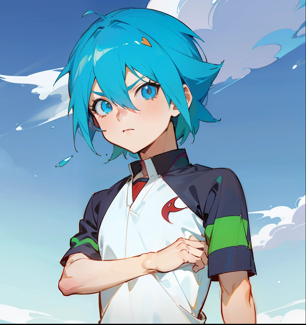 A close up of a person with blue hair and a white shirt - SeaArt AI