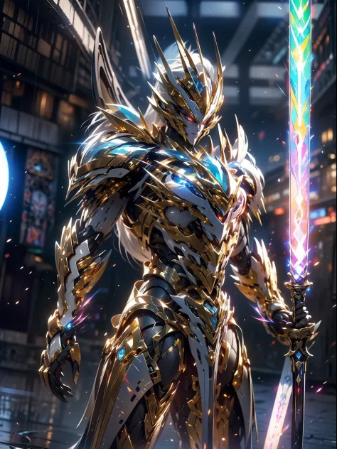 ultra wide shot, full body shot, (masterpiece) ， the best quality， High Quality， （futurism：1.1）， （A paladin holding a light infu...
