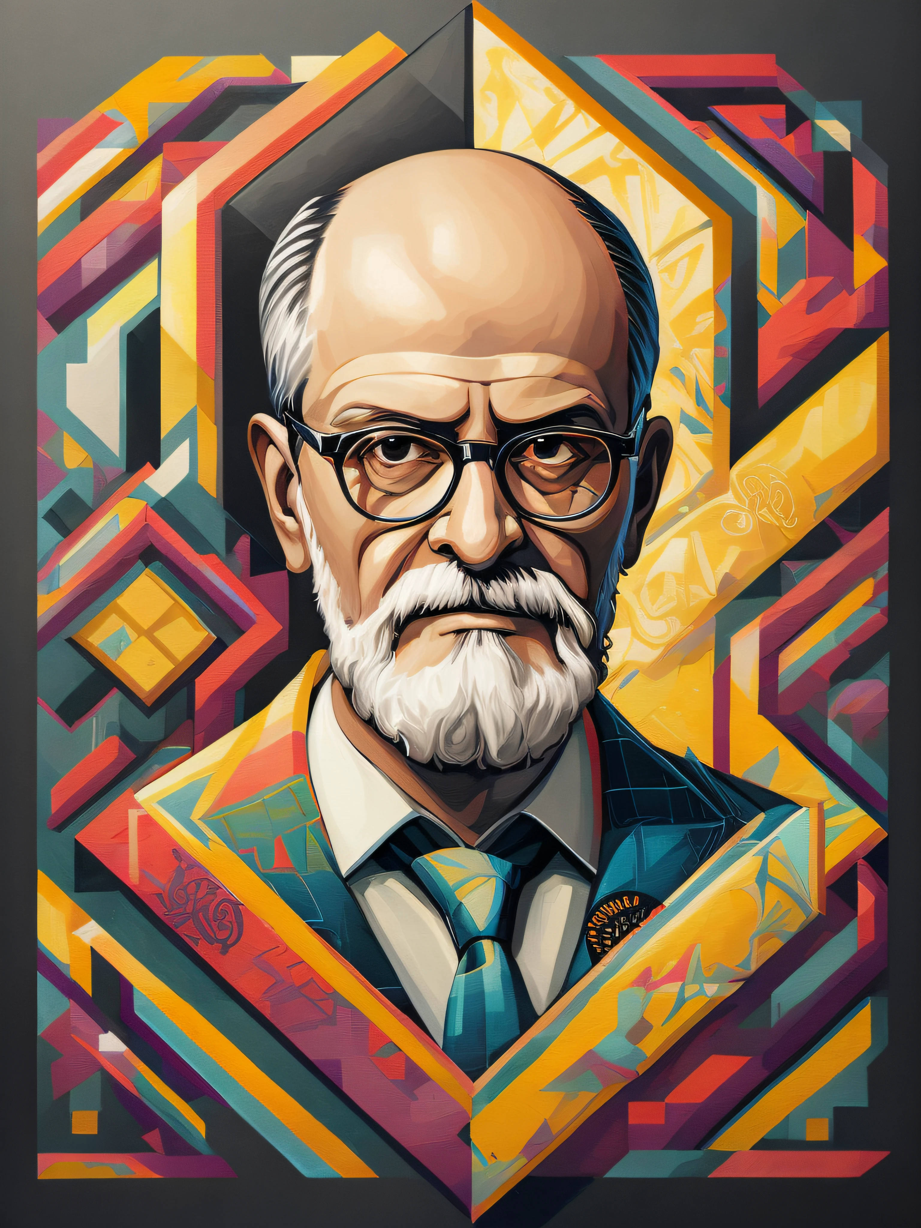 (Melhor qualidade), (obra-prima), (ultra detalhado), (altamente detalhado), (extremamente detalhado), centrado, isometric, mural, grafite, compositing, formas, patterns, print-ready vector art Highly detailed graffiti illustration by Sigmund Freud