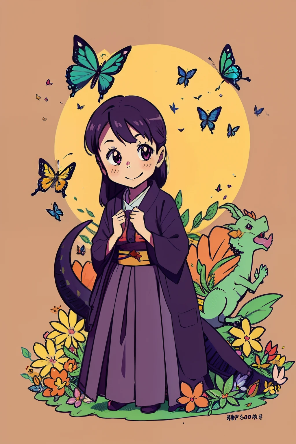 레이코 , 행복 , 애니메이션에서 영감을 얻다: A 5,000세 초식룡이 부당하게 사악해지고 있다, 숲 , 꽃 , 나비 풀 컬러