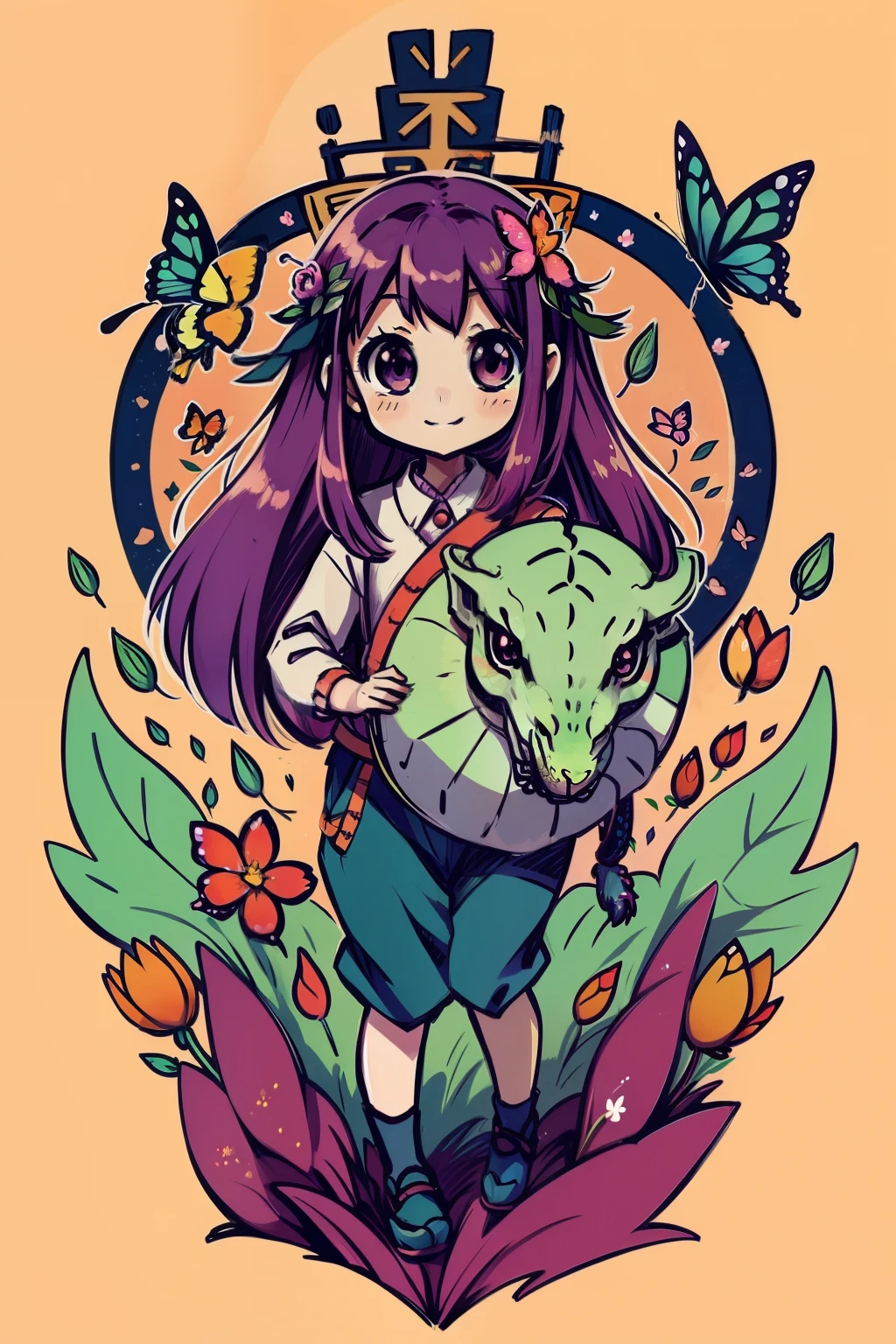  Reiko , happiness , inspiration from anime: A 5,000-year-old herbivorous dragon is being unjustly evil, forest , flower , butterfly fullcolor