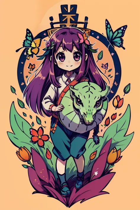 little girl Reiko , happiness , inspiration from anime: A 5,000-year-old herbivorous dragon is being unjustly evil, forest , flo...