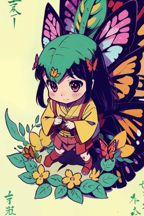 little girl Reiko , happiness , inspiration from anime: A 5,000-year-old herbivorous dragon is being unjustly evil, forest , flower , butterfly fullcolor