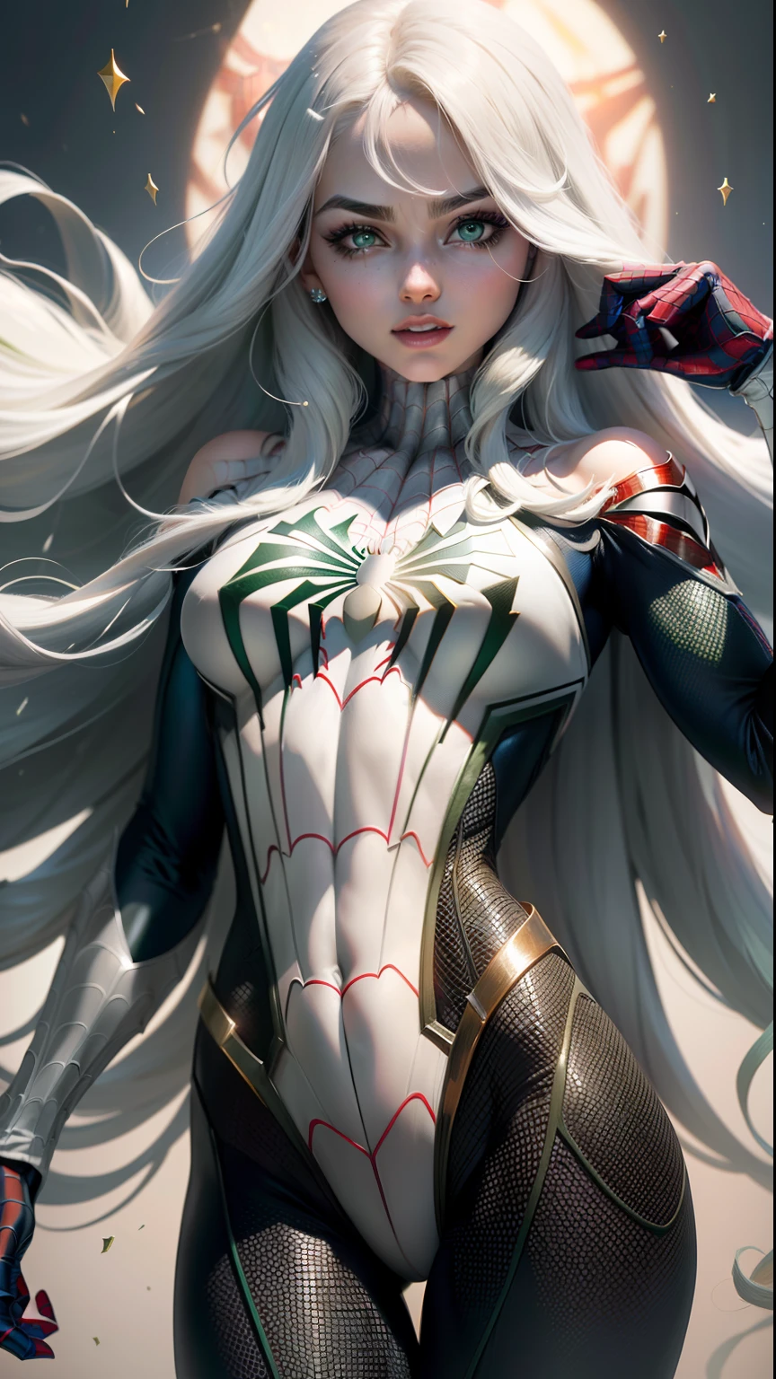 A woman with white hair and a spider - man costume - SeaArt AI