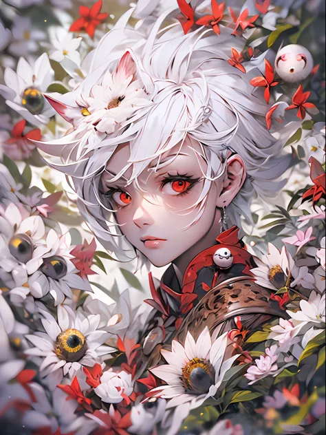 White hair，Flowers with eyeballs，Flowers with eyeballs，The flowers have eyeballs，white blossoms，hoang lap，uncanny，Atmosphere of ...