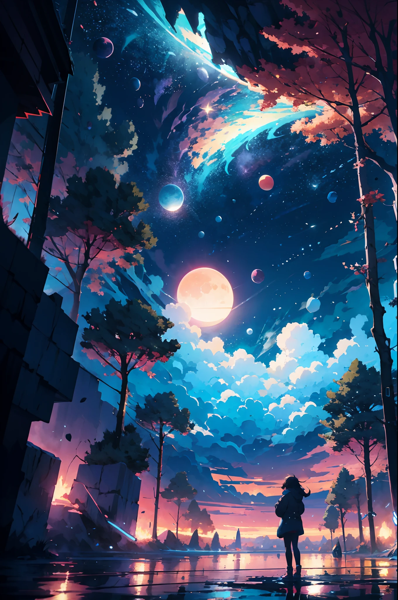 anime girl standing on a rock looking at a star filled night sky, makoto shinkai cyril rolando, anime art wallpaper 4k, anime art wallpaper 4 k, anime art wallpaper 8 k, by makoto shinkai, inspired by Cyril Rolando, in the style dan mumford artwork, amazing wallpaper, by Yuumei