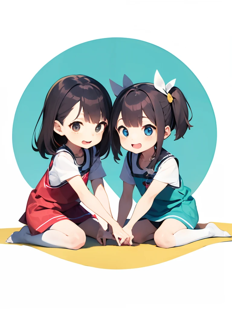 Two anime girls sitting on the ground with their hands together - SeaArt AI