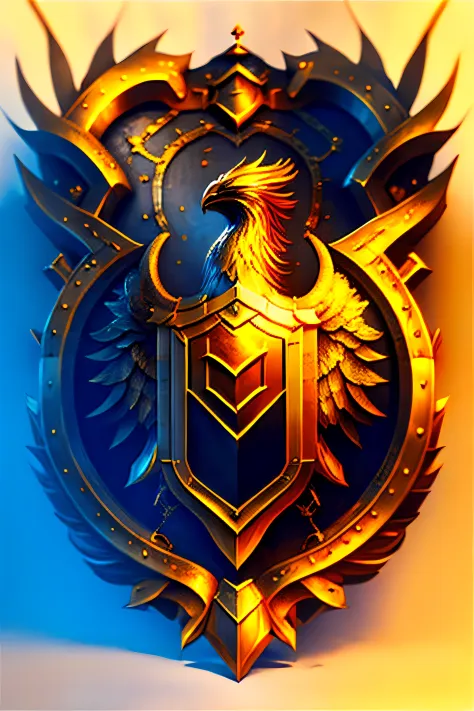 heraldic, escudo, retrato, phoenix, ouro, magic the gathering artstyle, magic the gathering concept art, arte completa, magia da...