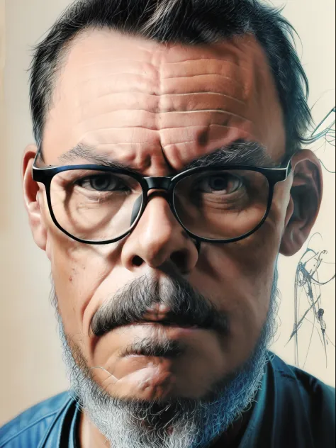 guttonerdvision10, Portrait of a man with glasses, LENTE 35mm Concept Art BY Alan Lee