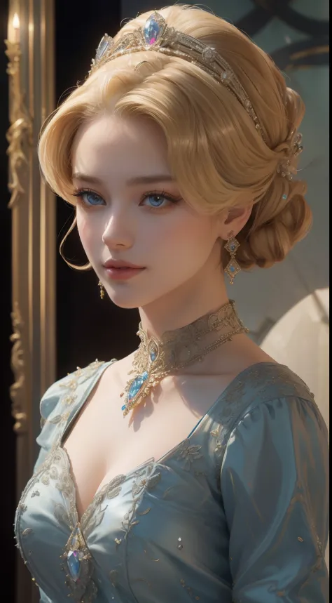 tmasterpiece，Highest image quality，Beautiful bust of a royal lady，Delicate blonde hairstyle，Embellished with a dazzling array of...