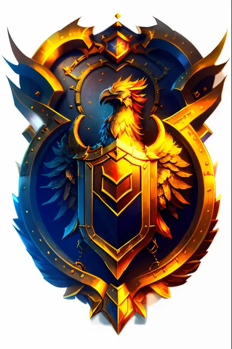 a closeup of a shield with a bird on it, escudo de fantasia, DrakenGuard inspirado, emblema do escudo, with an eagle emblem, des...
